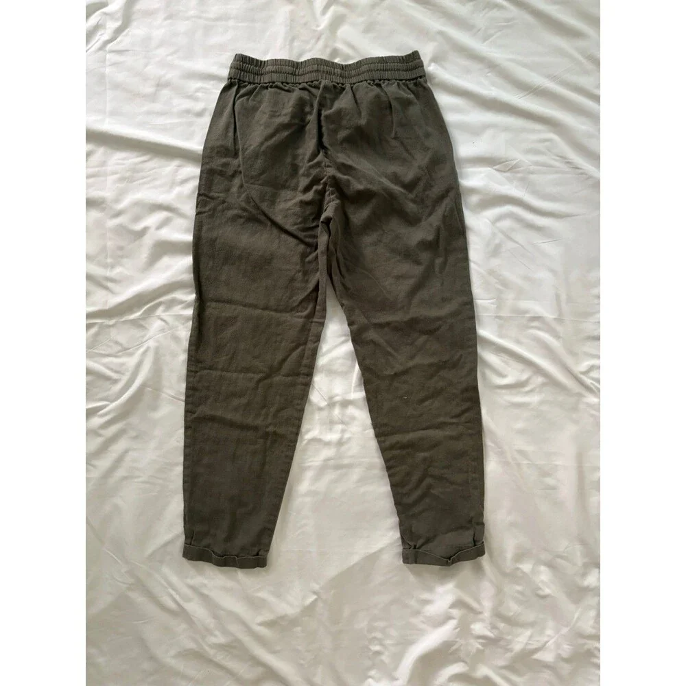 J.Crew Linen Blend Pull On Crop Pants Womens Sz 2 Green/OlivePockets Boho Casual